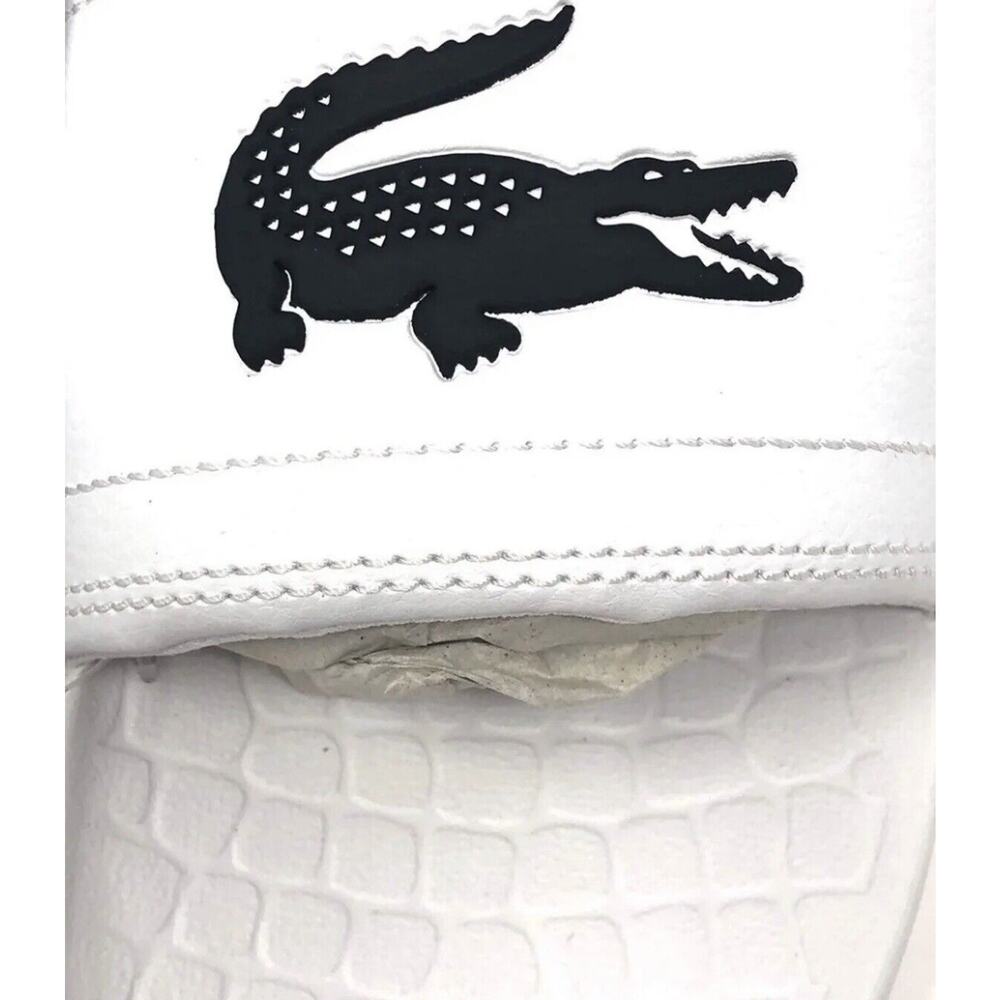 Lacoste Fraisier BIG CROC Slides WHITE BLACK Sandals Mens Size 13 NWT In Bag - Picture 4 of 7